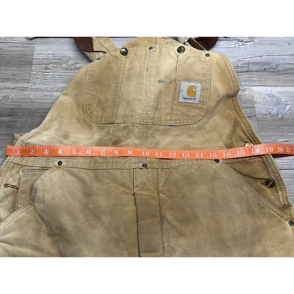 Vintage Carhartt Bib Overalls Quilted Lined Distressed Workwear Size 36x30 Brown - Picture 13 of 15